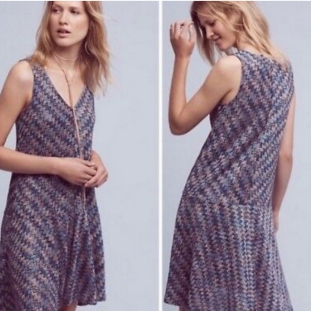 Anthropologie Maeve multicolor chevron knit drop waist dress size large